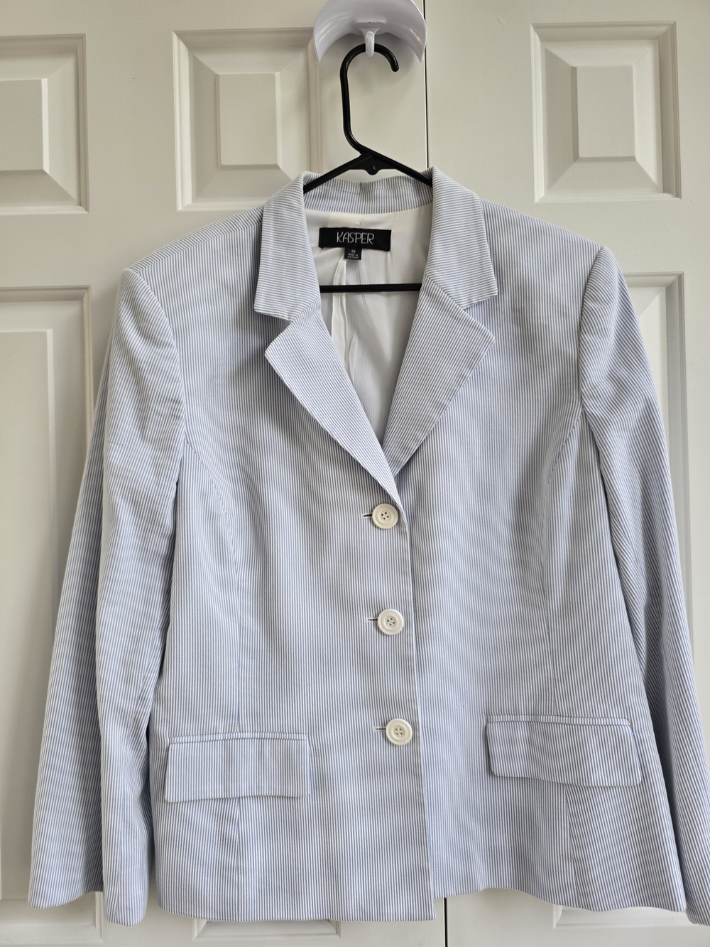 Kasper Light Blue Pinstriped Single-Breasted Blazer